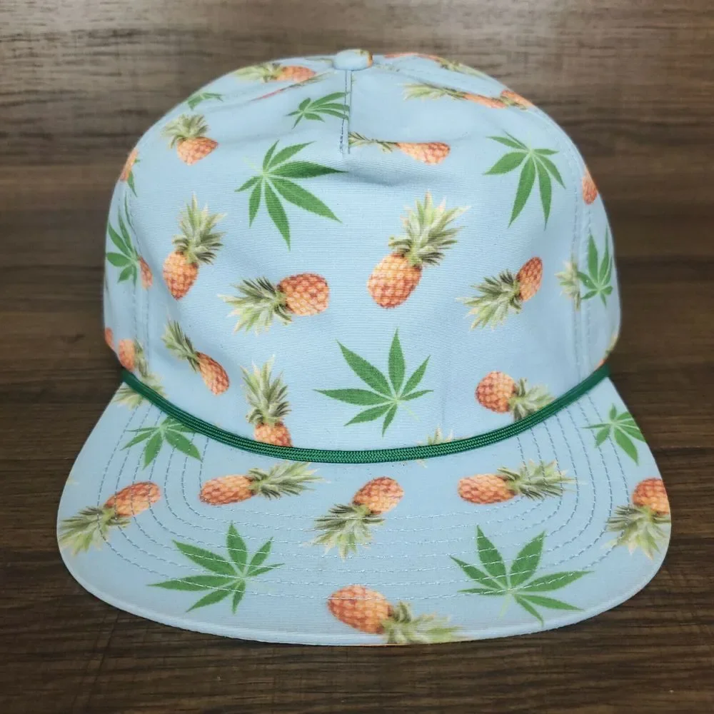 Tropical Pineapple Strapback Hat Cap Light Blue Rope Bill Green‎ Leaf New